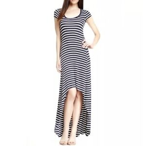BCBGMaxAzria Striped Knit Maxi‎ Dress Navy White High Low Hem Women's